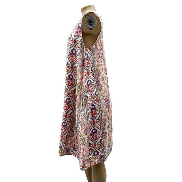 Rachel Zoe 100% Linen Sleeveless Mini Dress Multicolor Printed A-Line Women M - Picture 4 of 10